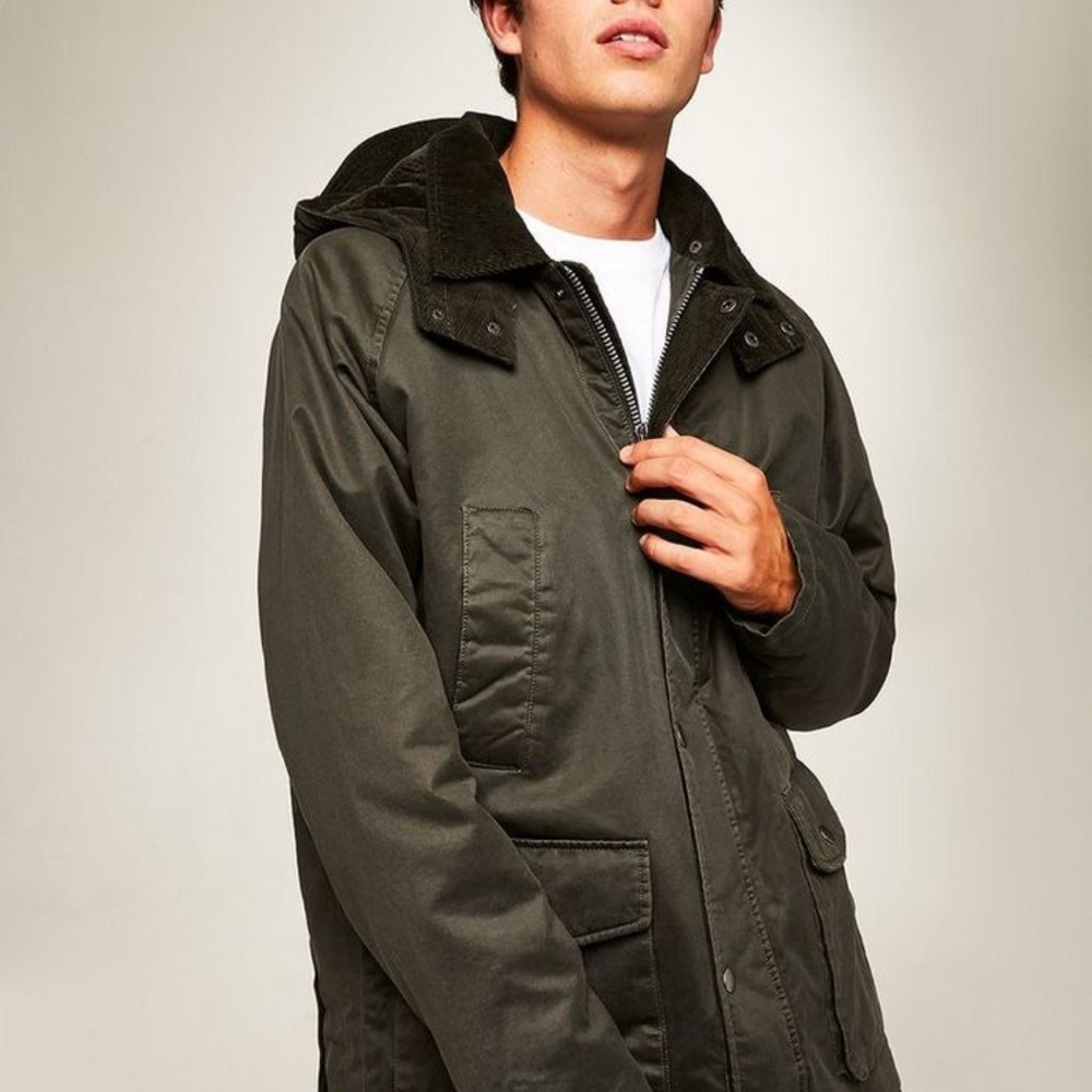 TOPMAN: Khaki Faux Fur Lined Jacket